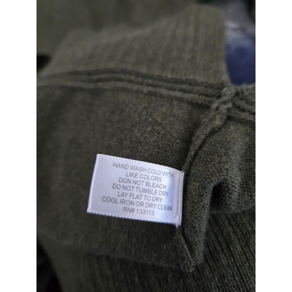 Lisa Todd Olive Green Cotton Cashmere Sweater Heart Zip Pocket Long Sleeve Sz L - Picture 9 of 13